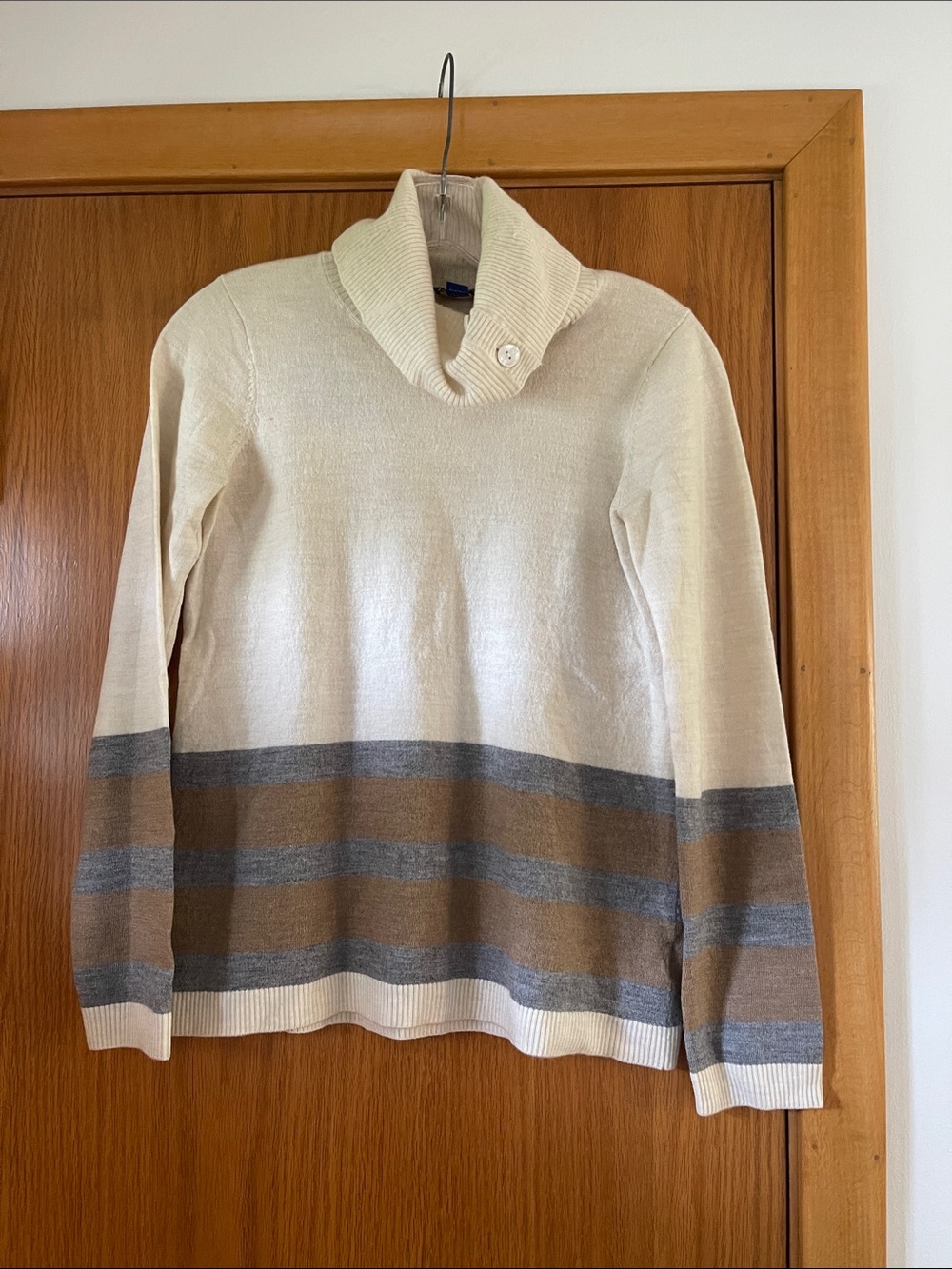 Pendleton Cream Turtleneck Sweater with Brown & Gray Stripes